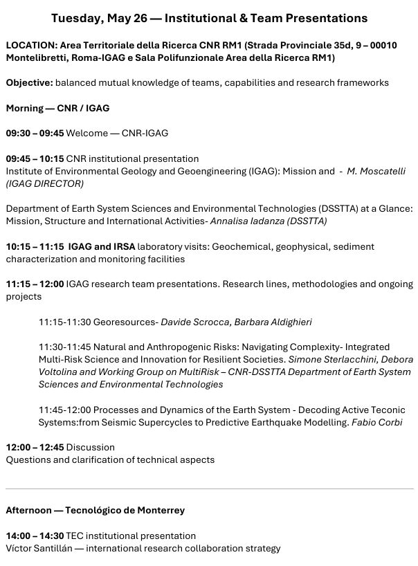 cnr_igag's tweet photo. Dal 26 al 29 maggio una delegazione di #ricercatori dell'INSTITUTO TECNOLÓGICO Y DE ESTUDIOS SUPERIORES DE #MONTERREY, #MÉXICO (#TecnológicodeMonterrey, #TEC) sarà ospite del nostro Istituto nelle sedi di #Montelibretti, #CNR sede centrale e #Sapienza.
#cnr #cnr_igag #adrm1 #rome https://t.co/l2gm0Pp8iJ