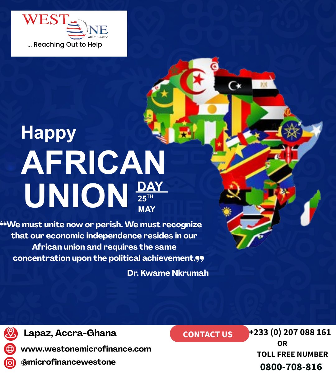 WestOneMicrofi1's tweet photo. 🌍 Happy African Union Day!
Celebrating Africa’s unity, strength, and limitless potential. Together, we rise stronger. ✨❤️💛💚
#AfricanUnionDay #AfricaRising #Unity #WestOneMicrofinance #AfricaUnited https://t.co/g5Aij3U6o5