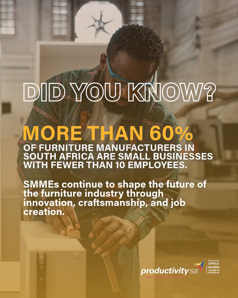 productivitysa's tweet photo. Did you know?

Small businesses are playing a big role in South Africa’s furniture industry 🪑

👉 Discover more industry insights at the report launch.

📅 26 May 2026 | ⏰ 10:00 - 13:00

🔗 https://t.co/yvCFYXebwt

#ProductivitySA #FurnitureIndustry #SMMEs https://t.co/CctrdD6i3P