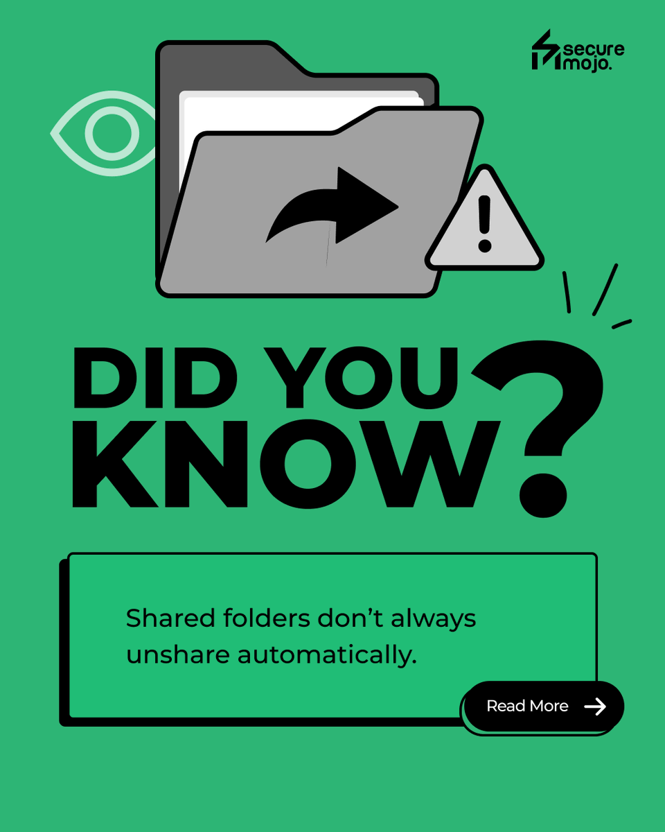 SecureMojo's tweet photo. You stopped sharing the folder 👀
But the access may still be open ⚠️

#SecureMojo #Cybersecurity #OnlineSafety #DigitalHygiene #CyberSmart #SharedFolder #AccessControl #PermissionManagement #didyouknow https://t.co/vwFEOpoGcO
