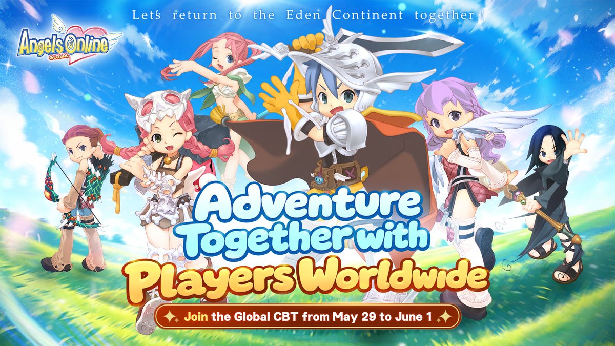 AOG_EN's tweet photo. ✨Angels Online Global : Closed Beta Test (CBT) is NOW LIVE! ✨

From now until June 1st (Mon) 12:00 (UTC+8)
Be the first to experience the newly optimized content and systems of the Global Version!

During the CBT, not only can you adventure with players worldwide, 
but completing specific missions will also earn you exclusive rewards for the official launch🎁

This CBT is a "Top-up & Data Wipe" test.
All top-ups will be refunded as Angel Gold at a 150% rate to the same account at launch.
Enjoy as a special thank-you!✨

The Global Closed Beta is now in full swing!
Join us now and embark on an epic adventure across the Eden Continent!💫

#AngelsOnlineGlobal #GlobalCBT #MMORPG