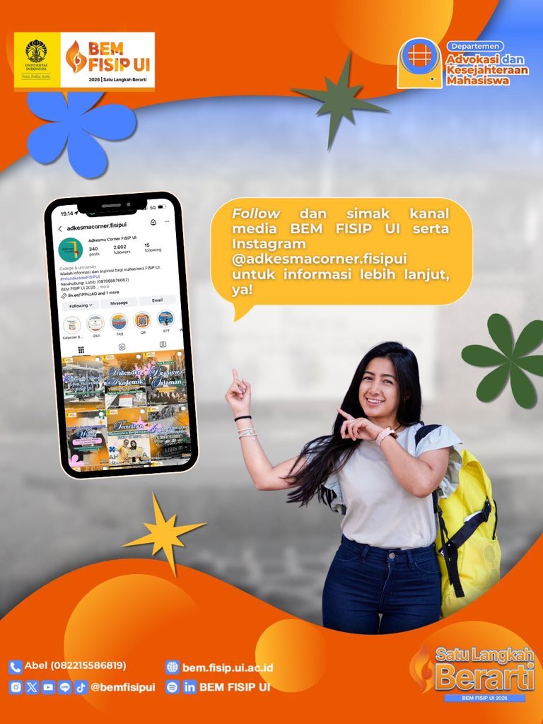 BEMFISIPUI's tweet photo. Cie, selamat ya buat kamu yang udah jadi anggota baru keluarga FISIP UI 🤭 Jangan lupa lapor diri yaa temen-temen SNBT! 🧡 https://t.co/A5nRAuX919