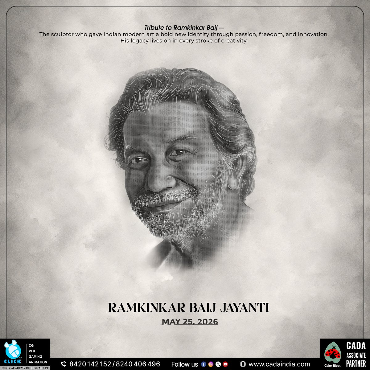 clickanimation's tweet photo. Ramkinkar Baij Jayanti

Call us: 8420 142 152 | WhatsApp: 8240 406 496 
Visit: https://t.co/iYZlZjjlMK

#CadaIndia #ClickAcademyOfDigitalArt #CADA #ClickAcademy #RamkinkarBaij #RamkinkarBaijJayanti #IndianModernArt #BengalArt #Santiniketan #ArtistsOfIndia https://t.co/SfWgqxbleD