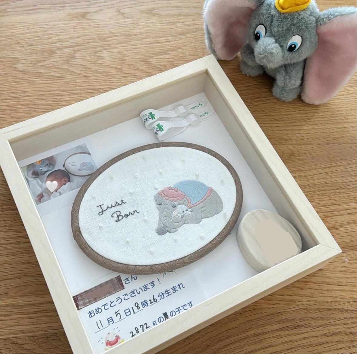 tempura_emb's tweet photo. 入院した時の思い出をまとめた🐘🎀
もう6ヶ月になってしまったけど…笑
命名書と一緒に飾ろう🙌🏻 https://t.co/zsFDwTsikt