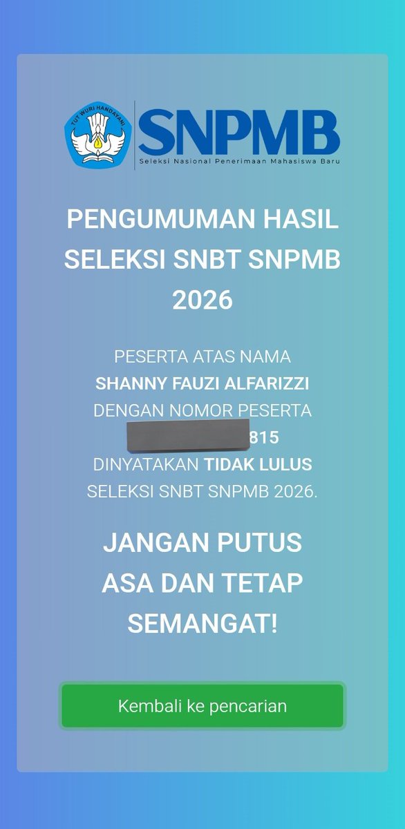 Saniii GA LOLOS UTBK tweet media