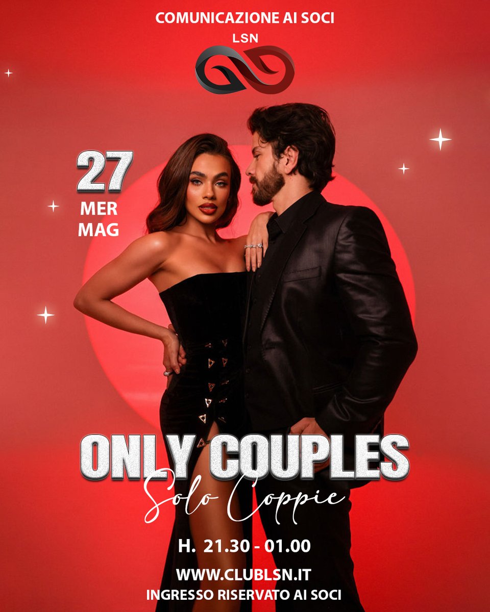 LSNCLUBPRIVE's tweet photo. 𝗢𝗡𝗟𝗬 𝗖𝗢𝗨𝗣𝗟𝗘𝗦 💥🕺💃

Approfittatene e non perdete questa occasione unica per entrare a contatto con un’atmosfera ad alto contenuto erotico e ricca di trasgressione…il nostro Staff sarà felice di fare gli onori di casa.

#solocoppie https://t.co/I5k3uFqLp0