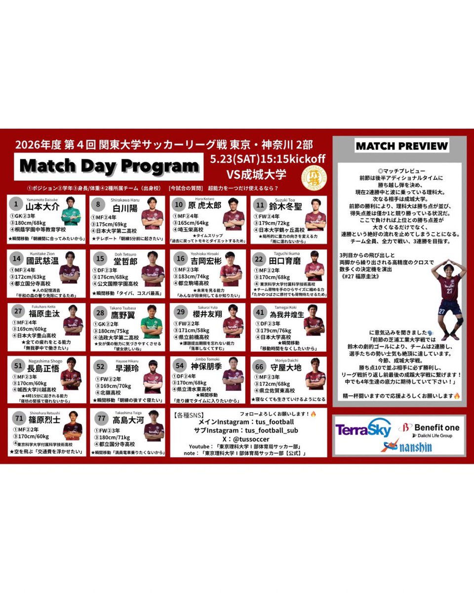 東京理科大学I部体育局サッカー部 tweet media