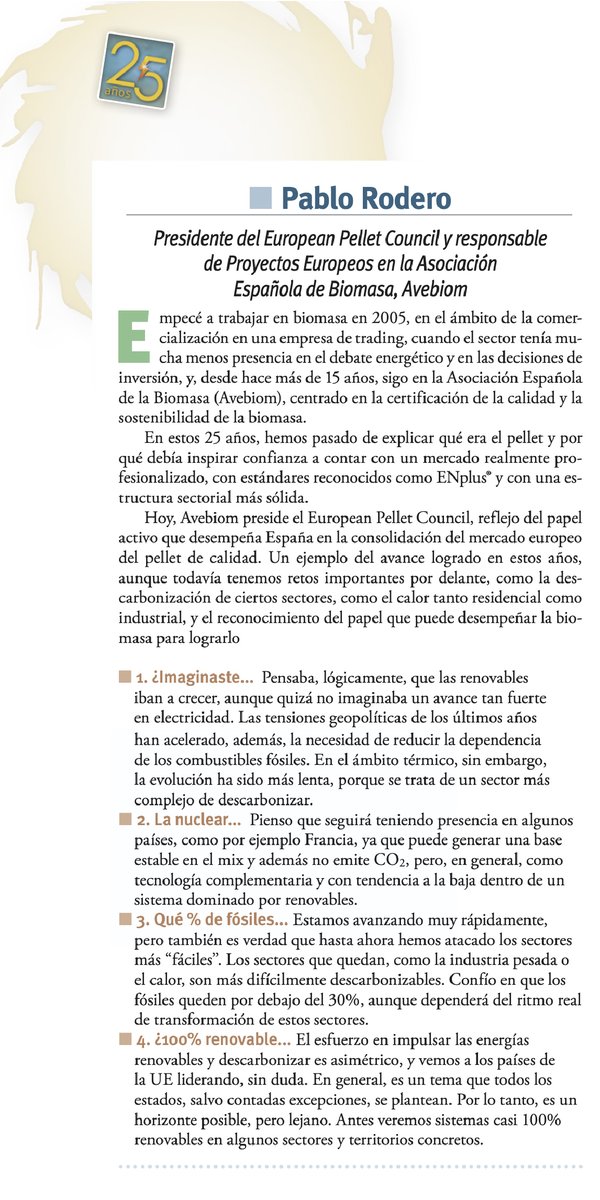 AVEBIOM's tweet photo. 🙋🏻‍♂️@ERenovables celebra 25 años y reconoce la labor del presidente de AVEBIOM @JavierD71052 durante 4 décadas dedicadas al desarrollo del sector de la #biomasa en España (p.67)
🙋🏻‍♂️¿Cómo será el futuro? nuestro compañero @Pablux_1999 da su visión (p.81)
https://t.co/O5QE0ZgMHD https://t.co/ohxGy3LbPI