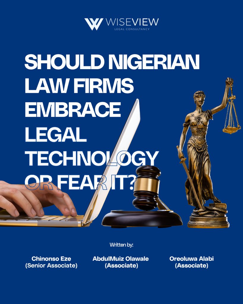 WiseviewlegalC's tweet photo. Technology isnโt replacing Nigerian lawyers, itโs reshaping legal practice.
The firms that embrace innovation, digital skills, and efficiency will remain competitive in the future of law.
The real risk? Refusing to adapt.
#LegalTech #FutureOfLaw #wiseviewlegal https://t.co/EwWidj8qhu