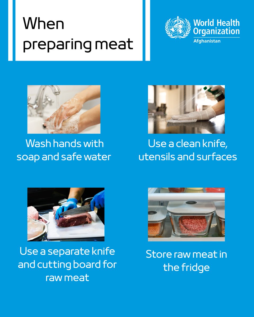 WHOAfghanistan's tweet photo. Avoid foodborne illness by practicing these quick safety steps
Save this checklist and protect your loved ones!
#HealthForAll #SafeSlaughter
#FoodSafety #whoafghanistan
@WHO @WHOEMRO @FAOAfghanistan @DrEdwinCeniza https://t.co/B1kKk8COgJ