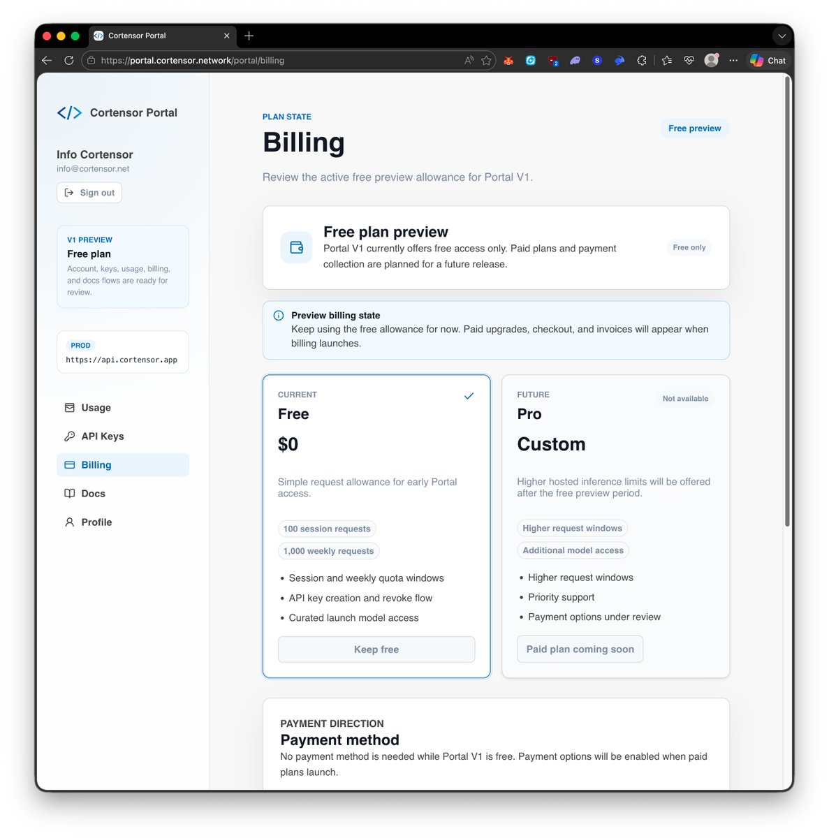 cortensor's tweet photo. 🔎 Recap: What Cortensor Portal Is and Why It Matters

At the simplest level, Cortensor Portal is the hosted product layer for using Cortensor more easily.

Instead of asking users to deal with raw infrastructure directly, Portal is meant to give a cleaner surface where someone can:
- sign in
- create and manage API keys
- view usage and limits
- call hosted inference through a stable API
- use curated model access in a more productized way

So from the outside, Portal means:
less infra friction, more direct product access.

That matters because not everyone wants to run router nodes, manage sessions, or think about backend topology just to use Cortensor.

What Portal can do
Portal is meant to make Cortensor easier to use for:
- developers who want hosted inference quickly
- teams that want API-key-based access
- apps that want stable model aliases and cleaner request flows
- users who want usage visibility and simpler account management

### What Portal can enable over time
Portal can also become the entry point for broader product experiences on top of the network:
- richer hosted inference plans
- better usage and request visibility
- more managed model/routing options
- smoother onboarding for external developers
- product layers that sit on top of Cortensor without exposing all of the raw infra underneath

Why this is important for Cortensor
Portal matters because it helps Cortensor move from being understood mainly as infrastructure to being used more directly as a product.

That is important because:
- it lowers the barrier to entry
- it makes integration easier for outside developers and teams
- it gives Cortensor a clearer product surface people can adopt faster
- it helps translate network capability into real usage and distribution

So the main idea is simple:

Cortensor Portal is how Cortensor becomes easier to consume as a product, not just as infrastructure.

#Cortensor #Portal #API #AIInfra