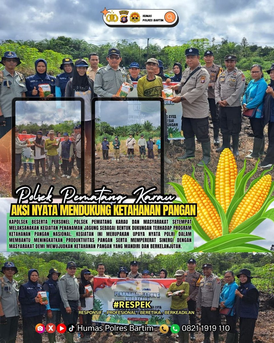 BaritoHumas's tweet photo. Kapolsek Pematang Karau bersama personel Polsek dan masyarakat melaksanakan kegiatan penanaman jagung sebagai bentuk dukungan terhadap program ketahanan pangan nasional. https://t.co/mmRr7KiVXI