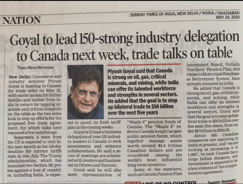 UmangMonga's tweet photo. Honoured to join Hon’ble Minister Piyush Goyal and India’s industry delegation in Canada 🇨🇦🇮🇳 to strengthen trade ties &amp; global partnerships.
@PiyushGoyal 

#Canadá #india https://t.co/KR3jJZkJMc
