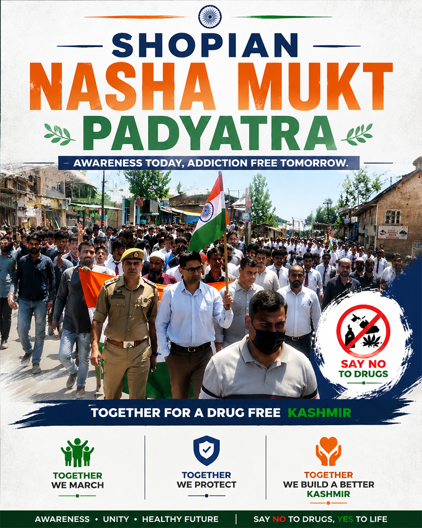 BadaltaSopore's tweet photo. 🇮🇳 Walking together for a healthier tomorrow.
The Shopian Nasha Mukt Padyatra is a step towards awareness, unity, and a drug-free future for Kashmir.
Say NO to drugs, YES to life. 💚
#NashaMuktBharat #DrugFreeKashmir #Shopian #YouthForChange #SayNoToDrugs #Kashmir #AwarenessDrive https://t.co/F1esUhYQyd