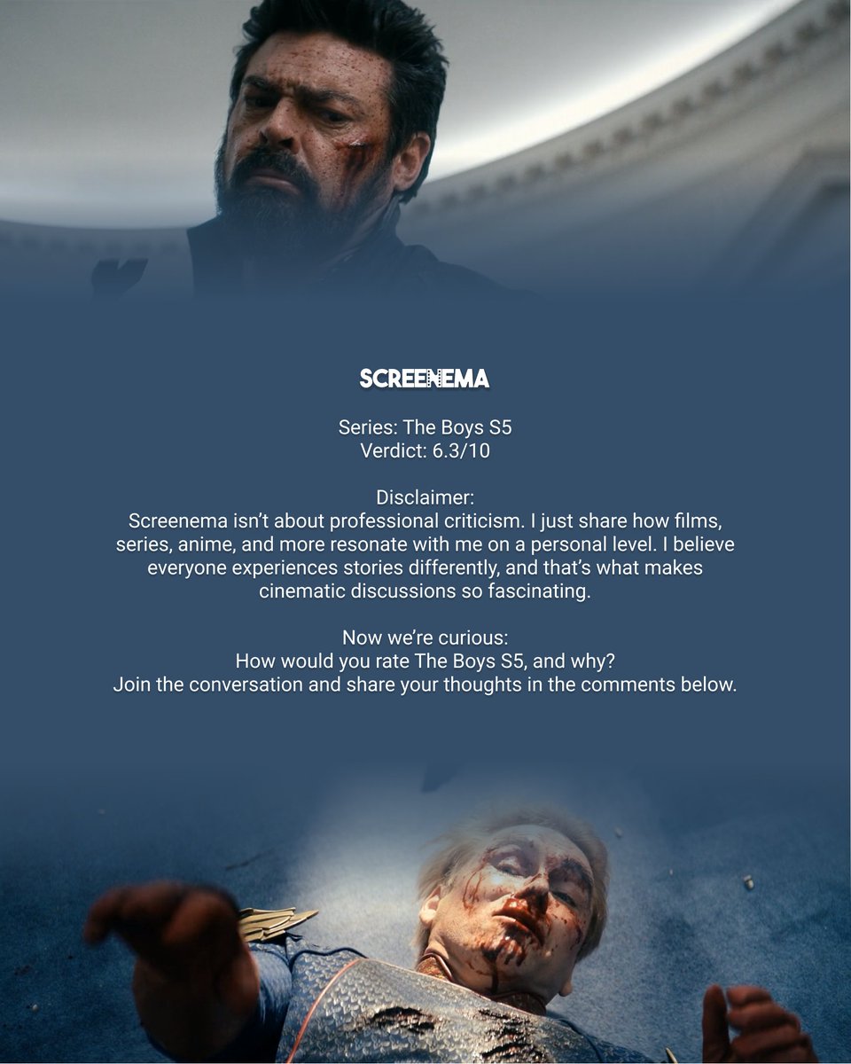 ScreenemaRevs's tweet photo. How would you rate The Boys Season 5? Share your thoughts below!
#SeriesReview #TVReview #TheBoysS5 #ShowCritique #SeriesDiscussion https://t.co/CIaRjiZlnC