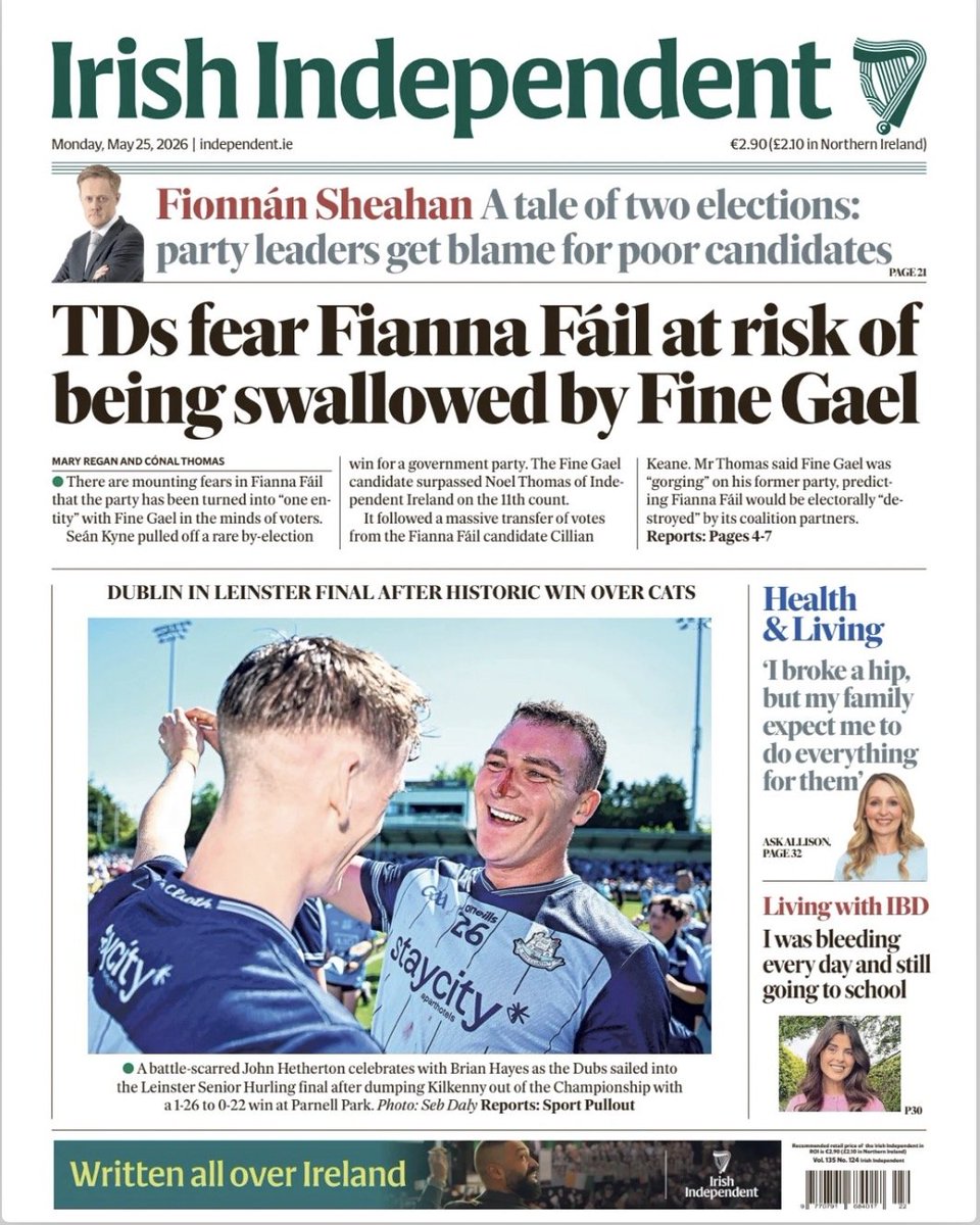newcastlejourno's tweet photo. A look at today’s Ireland front pages. #TomorrowsPapersToday
Monday 25 May 2026

#BelfastTelegraph #IrishIndependent https://t.co/0uMGg8LQQy