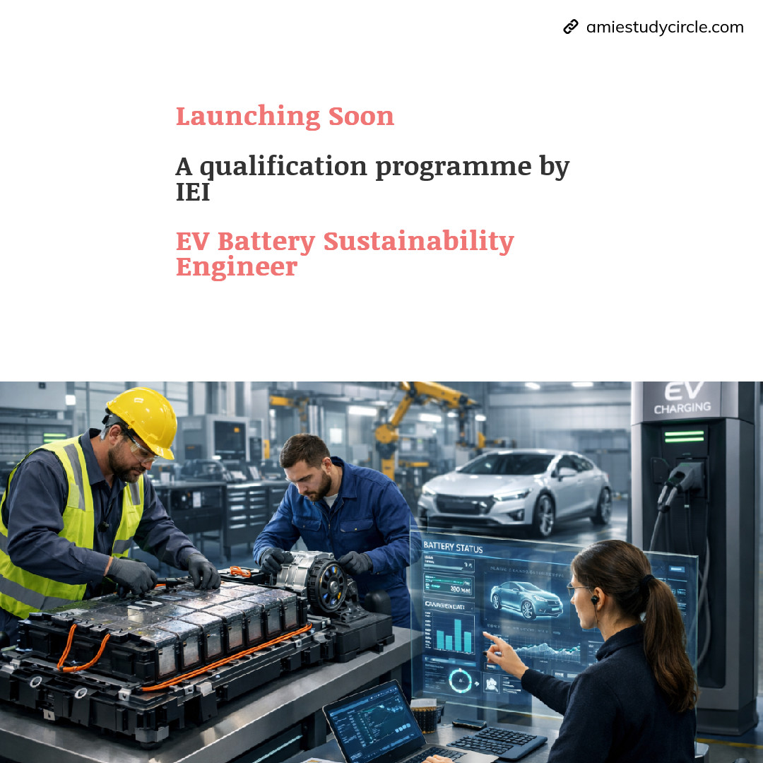 amiestudycircle's tweet photo. Exciting news! IEI is launching a qualification programme for “EV Battery Sustainability Engineer” aimed at upskilling fresh engineering graduates!

It is not a certification programme - it is a full qualification programme.

Stay tuned for updates.

🚀  🌱💡 
#EV #Sustainabily https://t.co/wa3hXkTN9R