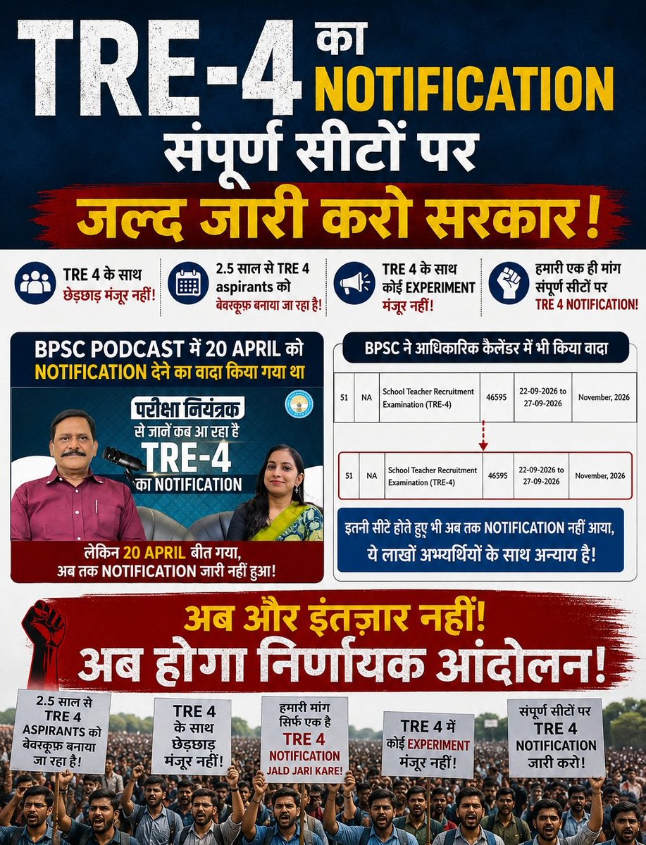 QueenOfBharat1's tweet photo. छात्र नेताओं की आपसी लड़ाई में कहीं TRE 4 के छात्रों का भविष्य बर्बाद ना हो जाए !
50 ग्रुप बना दिया गया है,समझ ही नहीं आता कौन सही कौन गलत है !
हमलोग को राजनीति नहीं,जल्द अधिसूचना और संपूर्ण सीटो पर रिक्ति चाहिए ! #TRE4 https://t.co/rvPf1GTpY1