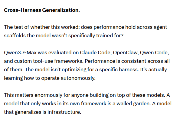 qwen 3.7 max works very well on almost every harness because they
