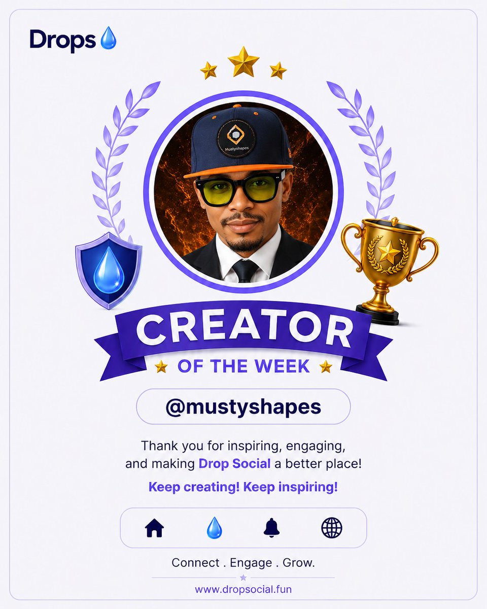 dropsocial_app's tweet photo. Congrats 👏🏻🎉 @Mustyshapes
#CreatorOfTheWeek on Drops Social 💧🥂 https://t.co/7dDgUk8LF7
