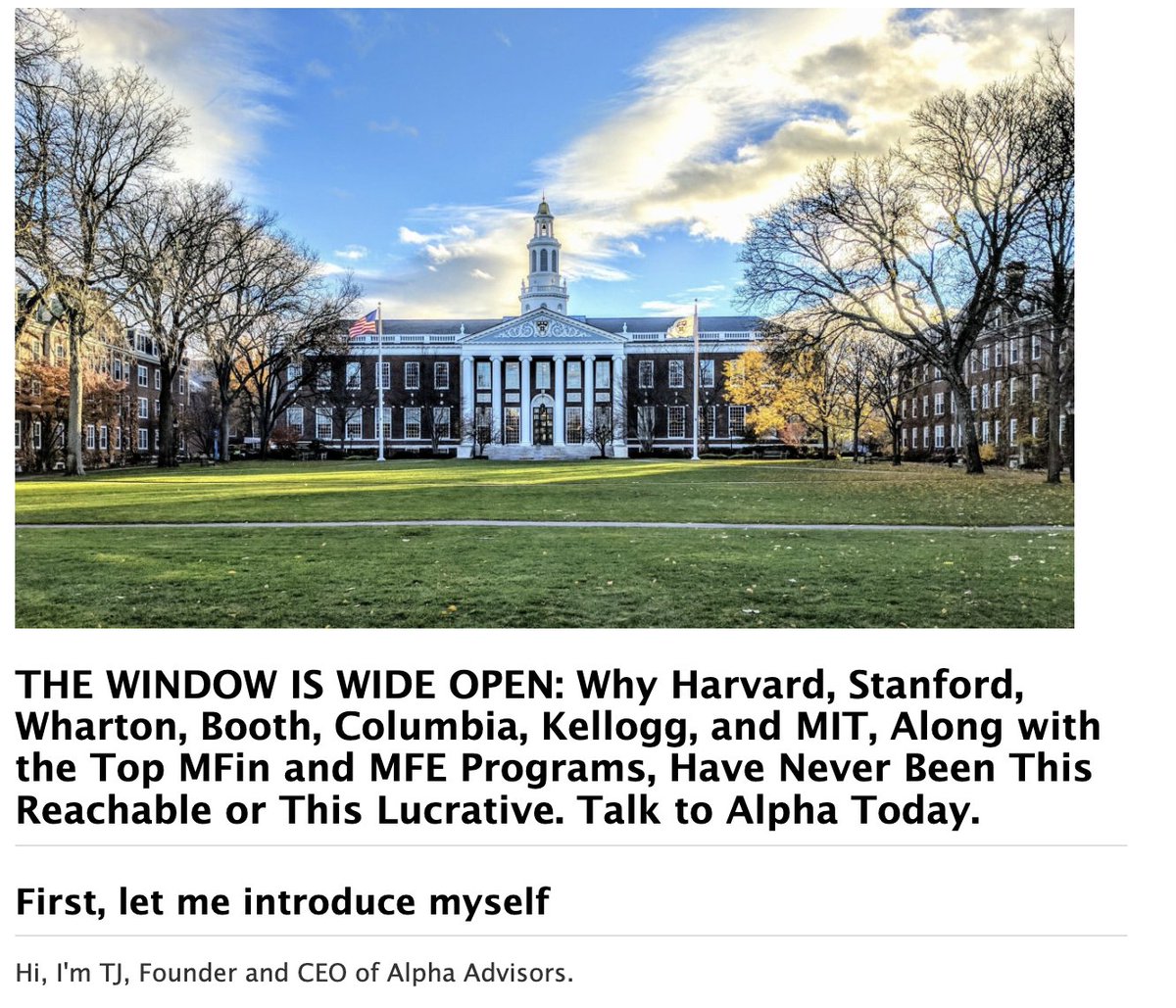 AlphaAdvisorsGL's tweet photo. Why 2026 Is the Best Year to Get Into Harvard, Stanford, Columbia, and the M7: 6 Reasons MBA and MFin Admission Just Got Easier
https://t.co/Np6nQisv0Z https://t.co/4FyToUlcIF