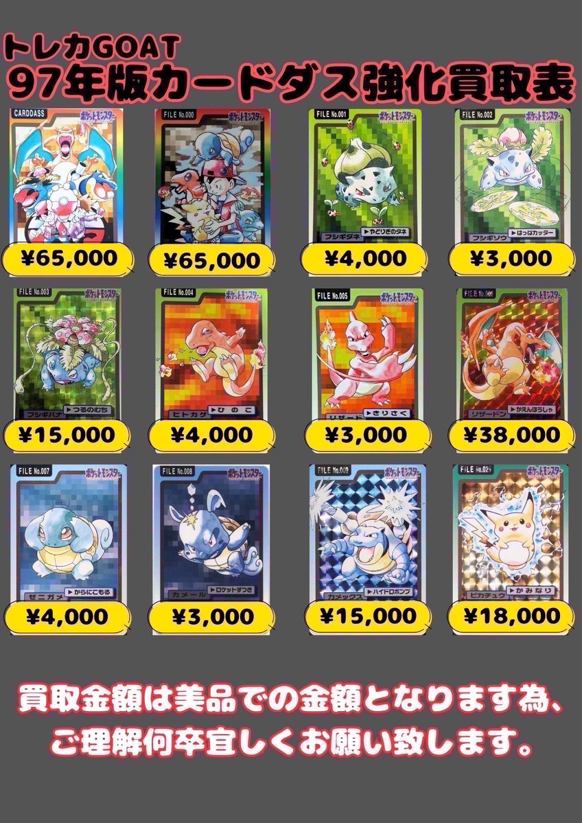 ポケモンカードダス買取情報〜 97年版カードダス買取金額を更新致し