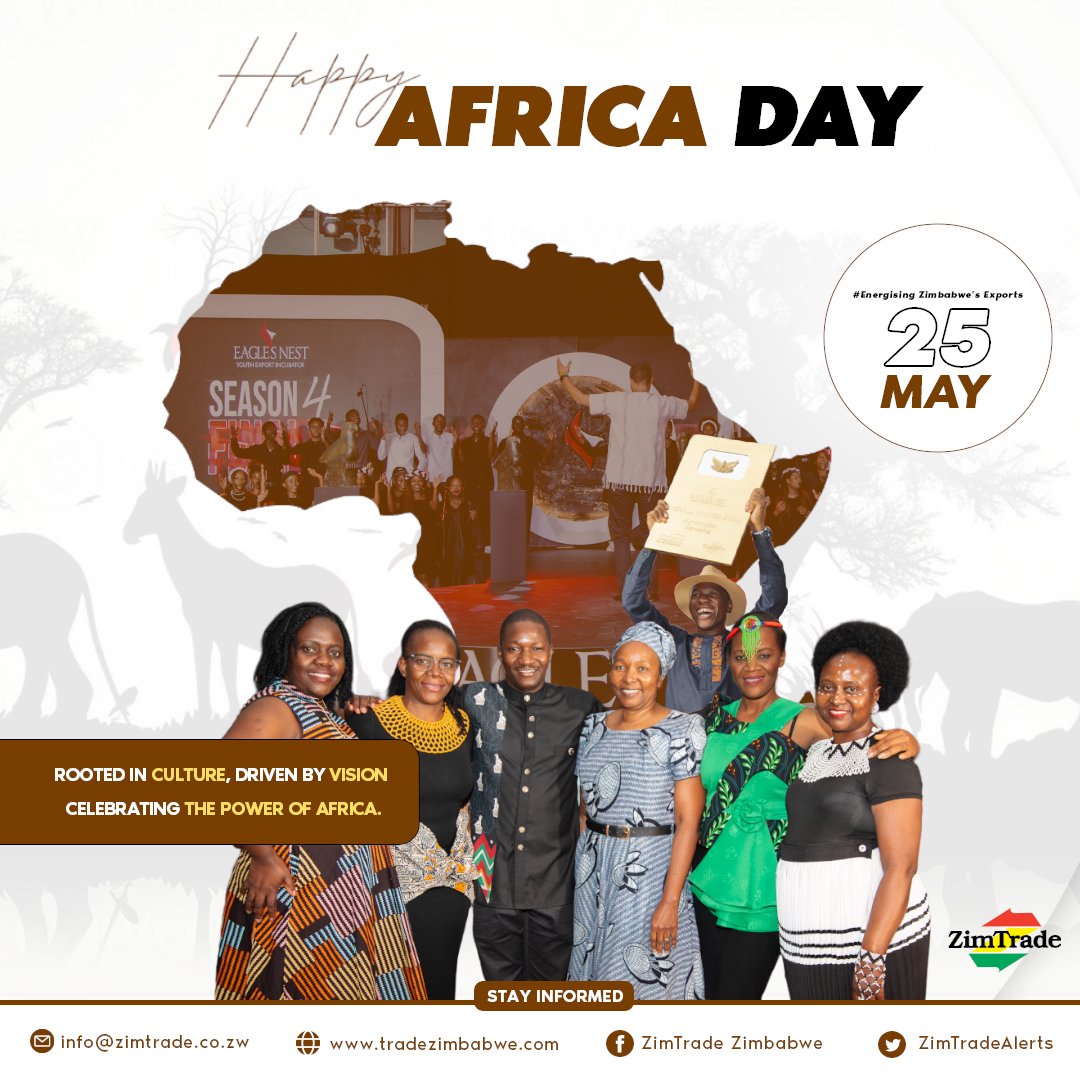 ZimTradeAlerts's tweet photo. This Africa Day, we reaffirm our commitment to advancing trade as a catalyst for economic growth and sustainable development across the continent.

Connecting Zimbabwean businesses to African markets, strengthening partnerships, and unlocking opportunities under the AfCFTA are central to building a more prosperous and integrated Africa.

Happy Africa Day.

#AfricaDay #EnergisingExports