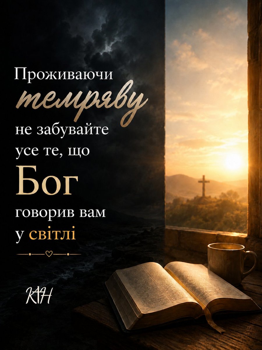 KoheletHomilia's tweet photo. #Хліб_щоденний «Я - світло світу. Хто йде за мною, не блукатиме у темряві, а матиме світло життя». (Ів. 8, 12)

Долаючи життєві випробування й кризи, пам’ятаймо: «Проживаючи темряву не забувайте все те, що Бог говорив вам у світлі». (Цитата взята з відкритих джерел) https://t.co/vxEiElnGFP