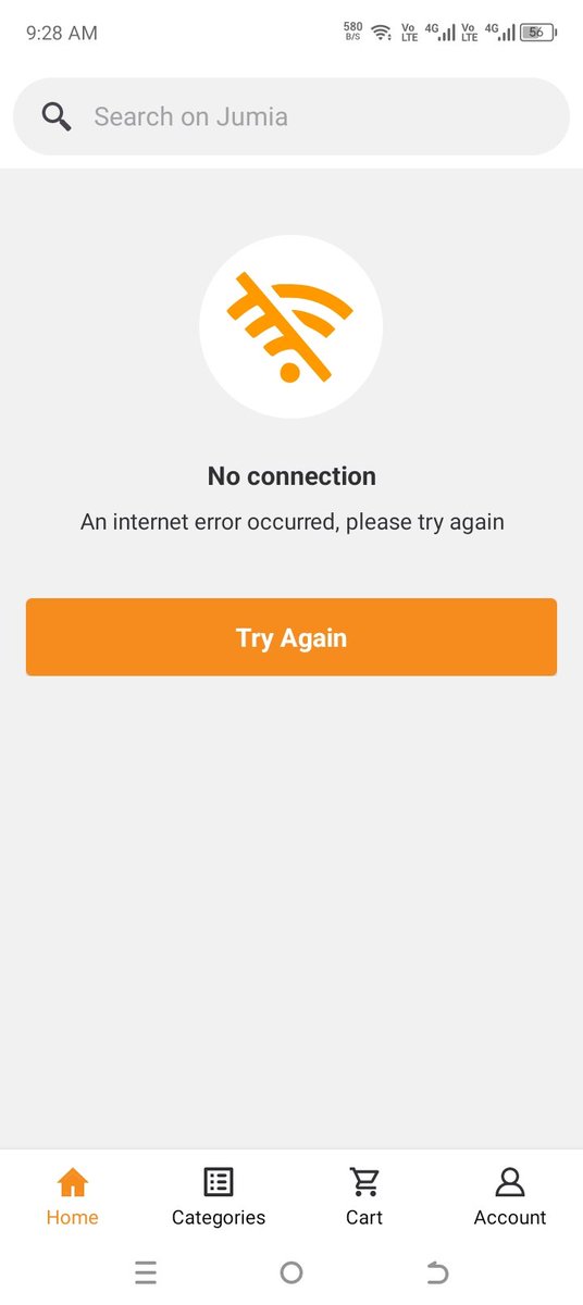DAMIANB710's tweet photo. @JumiaKenya I'm unable to place any order because apparently there's something wrong with your app as it's isn't picking network. As seen I'm using wi-fi with strong network but your app says there's no network whereas other apps are running perfectly fine, kindly work on it. https://t.co/1U2JbcBaWw