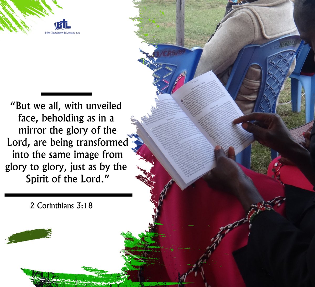 BTL_EA's tweet photo. "Being transformed into His image with ever-increasing glory, which comes from the Lord, who is the Spirit." 2 Corinthians 3:18

#WordOfGod #transformation #bibletranslation https://t.co/JxKYYFkDqS