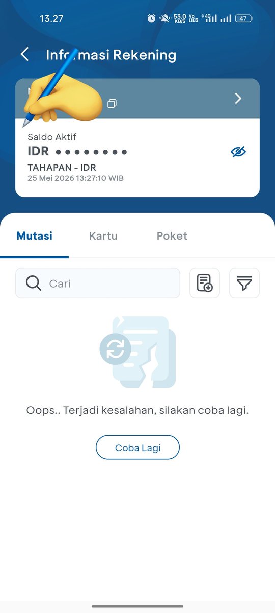 liaprtw31's tweet photo. Pake wifi gabisa, kuota internet juga sama aja gabisa akses nihh
Gangguan se nasional kah ? @HaloBCA 

2 kali transaksi gagal terus
Gabisa cek mutasi jugaa

Please help
Laper minnn @HaloBCA
Mau pesen gofud &amp; sopi fud, gabisa top up :( https://t.co/s3iZwx7RMH