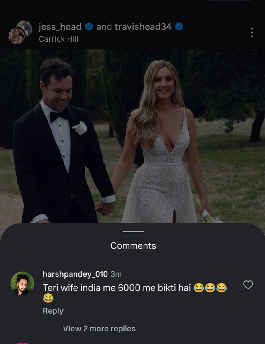 CatWomaniya's tweet photo. This comment under Travis and his wife’s wedding pic.

The infamous “₹6000 Russian woman” slur.

Unlike blatant abuse that people label as a “dehaati mindset”, this one was mainstreamed by EDUCATED stand up comedians, YouTubers and Instagram meme pages.

This is what happens when upper class content creators are not de-platformed for their misogynistic jokes that later transcends into real life sexual harassment.