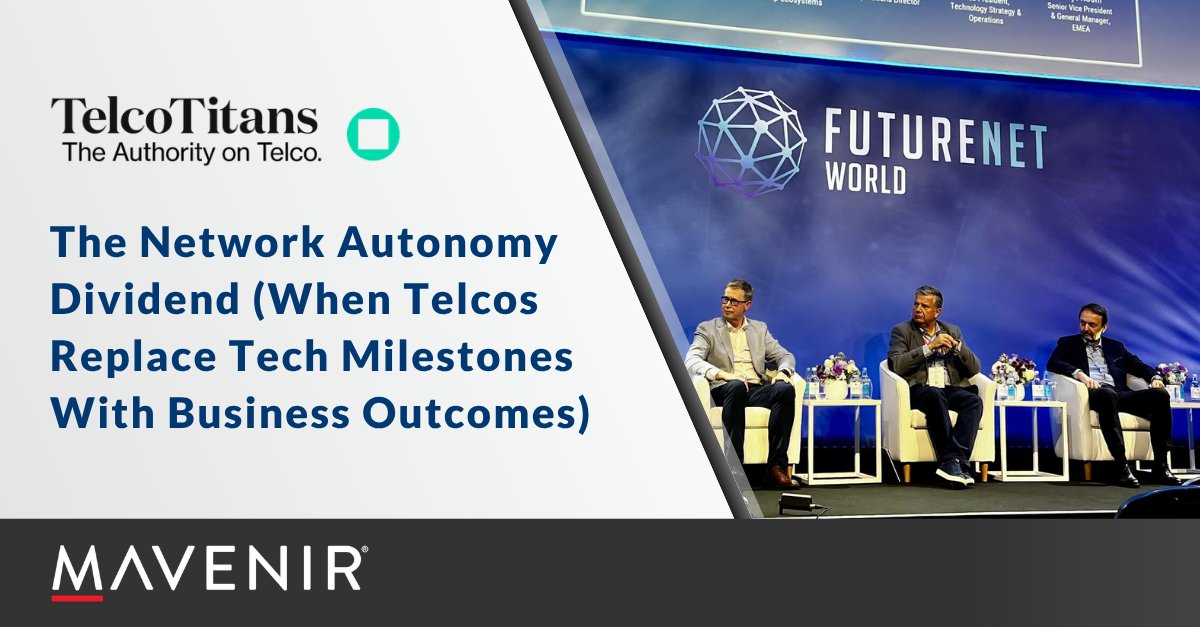 Mavenir's tweet photo. Mavenir features in @TelcoTitans latest deep-dive on the network autonomy dividend, following FutureNet World. Read the article for insights from Mavenir's Dr. Virtyt Koshi and Brandon Larson on cloud-native, agentic AI, and the future of the core network. https://t.co/5MmLhVdoUA https://t.co/2ZMGSnmYhE