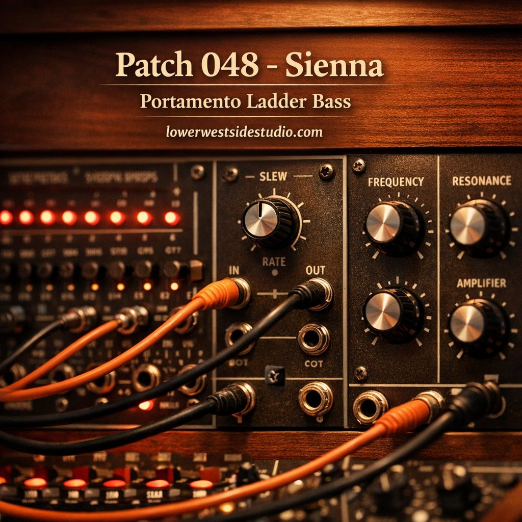 LowerWestSideS's tweet photo. Patch of the Day 048: Sienna

Slew-limited sequencer CV creates portamento bass through a warm Yusynth Minimoog ladder VCF.

Modules: M710/M714, M800, Oakley VRG, Oakley VCO, Yusynth Minimoog VCF, Oakley ADSR-VCA

Full patch:
https://t.co/vOQgjJMxnm https://t.co/eiiWduL9ej