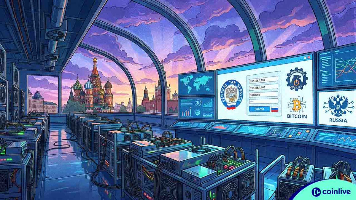 CoinliveHQ's tweet photo. Russia has introduced new rules requiring crypto miners to register IP addresses linked to their mining equipment under the Federal Tax Service registry system.

The move expands oversight beyond company data to network-level activity, helping authorities track operations tied to an estimated 16 billion kWh of annual mining energy use and around $122 million in reported tax losses from informal miners.

Officials say the update strengthens monitoring of compliance, electricity consumption and unregistered mining activity across the country.
https://t.co/BHRgAkquhV
