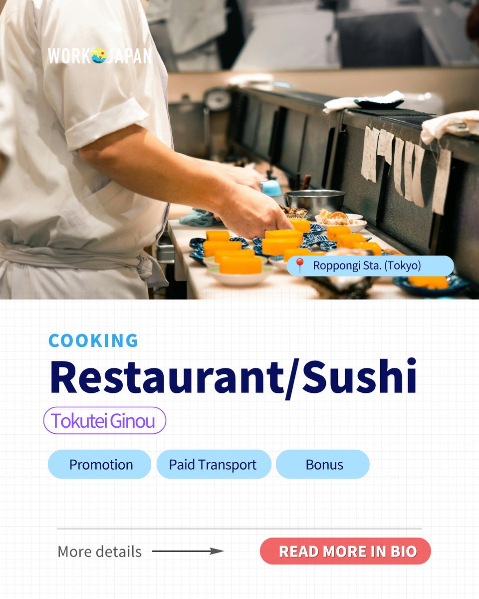 workjapanwj's tweet photo. 💸 Earn ¥340,500/month Roppongi  Sta. (Tokyo) 💸
👉 Visit WORK JAPAN 👈

🤑 High earning potential
🚕 Paid transport
👍 Foreigner working
🤑 Raise/Promotion
🍜 Meals provided

#jobnearme #workinginjapan #WORKJAPAN #jobsinjapan #jobsforforeigners https://t.co/gZW8APsAQg