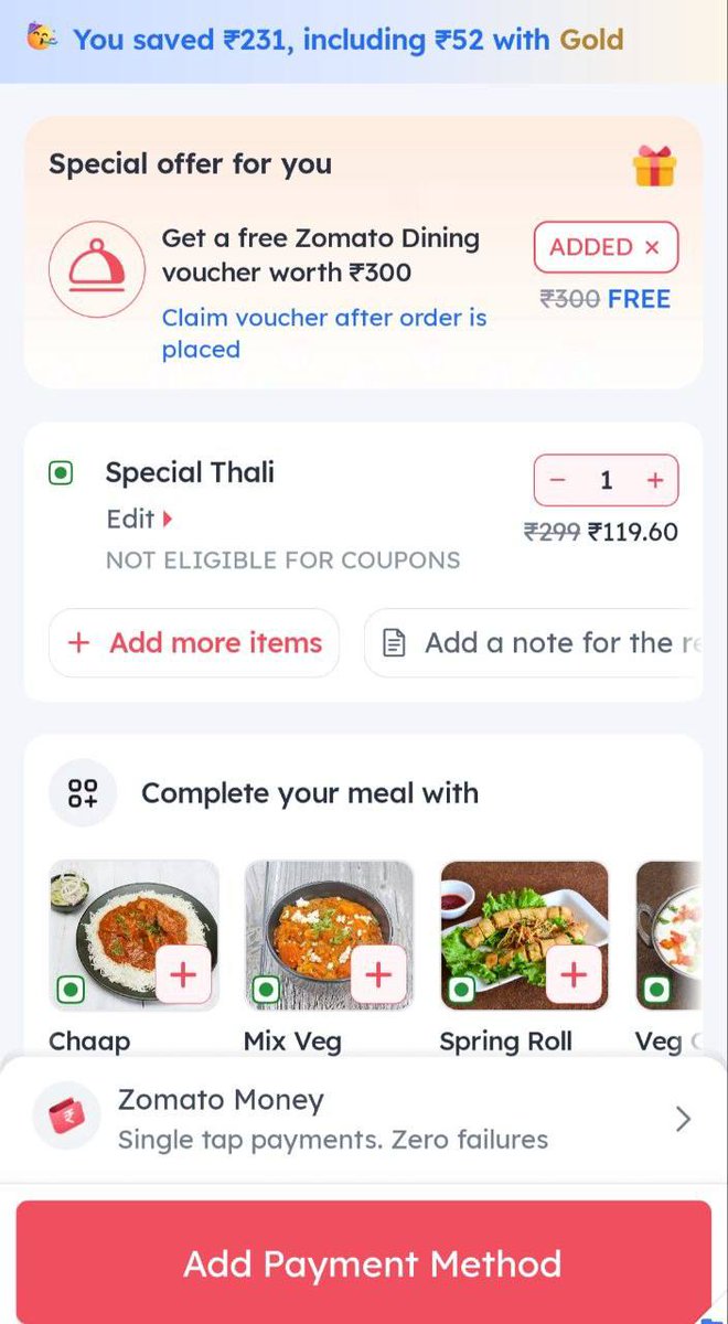 PaisaaBachaoo's tweet photo. Zomato Loot : Free ₹300 Dining Voucher on Order

Check in your Account if showing

Add Food items in Cart

Go to Cart &amp; Check if Showing ₹300 Voucher https://t.co/sGLl5etJVd