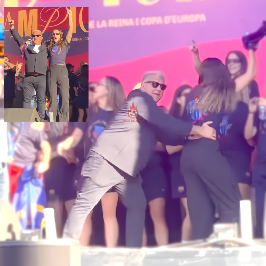 BongDaTrend's tweet photo. 😆 President Laporta really went all in, haha! Absolute chairman behavior!

This is Barcelona president Joan Laporta celebrating with the women’s team after they won the UEFA Women's Champions League. https://t.co/huDoRDClpY