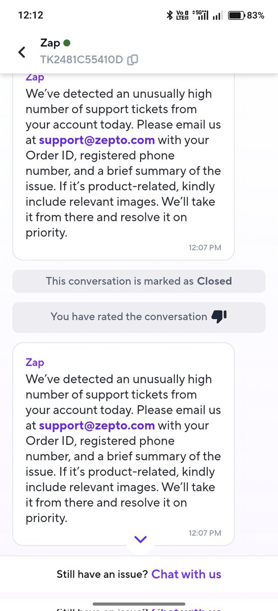 piyush955's tweet photo. @zeptocares Zepto support is closed for ever!

#goodbyezepto https://t.co/nIuuYMRuZW