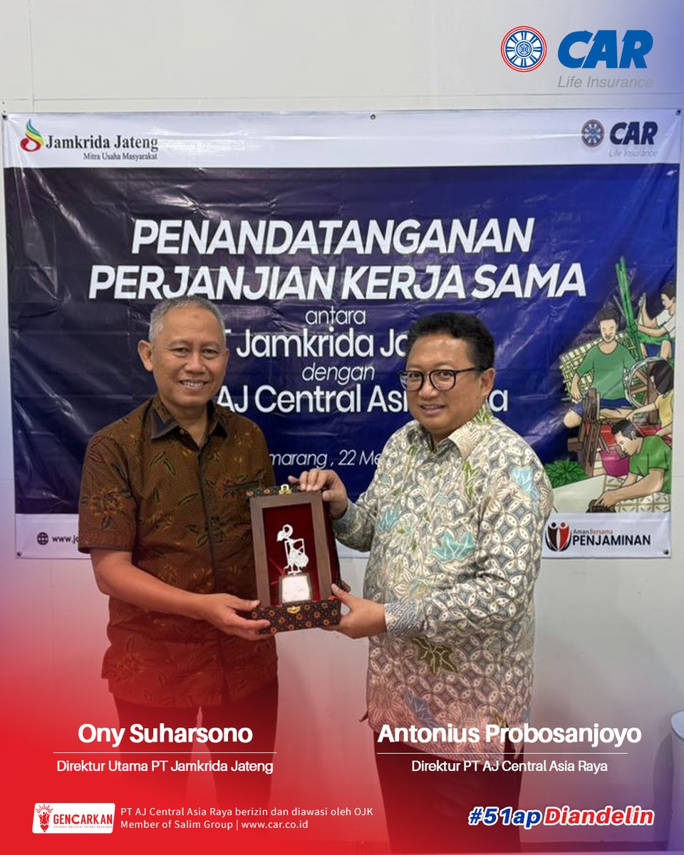 CARLife_ID's tweet photo. (22/5) CAR Life Insurance resmi menjalin kerja sama Asuransi Jiwa Kredit dengan PT Jamkrida Jateng. Kolaborasi ini bertujuan menghadirkan perlindungan finansial bagi para debitur serta mendukung ekosistem pembiayaan yg lebih aman &amp; berkelanjutan #carlifeinsurance #jamkridajateng https://t.co/wXgPCwnpPk