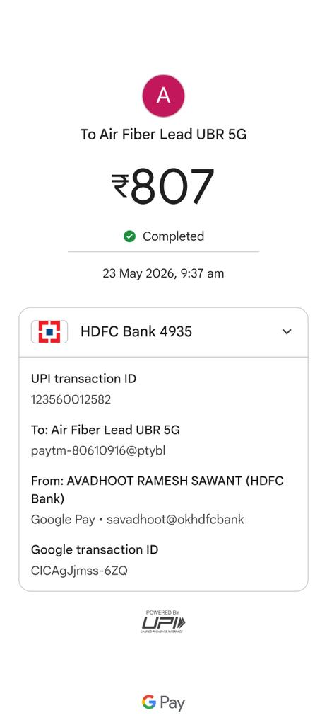 savadhoot's tweet photo. @JioCare @reliancejio Paid ₹807 to Chetan for a new JioFiber connection in Dombivli West. No installation done on Sat/Sun as promised. No updates, no service. Pls investigate this immediately &amp; schedule my installation. not recd order registration No. Chetan  - 9272090804(agent) https://t.co/MILqsyKXf6