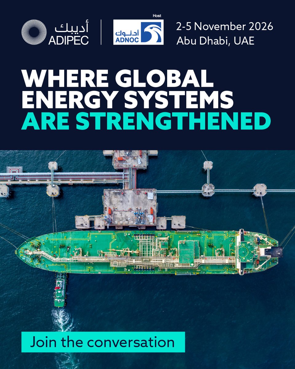 ADIPECOfficial's tweet photo. Global energy systems rely on coordination across every stage of delivery.

From production to end-use, interconnected networks support industries, supply chains and economies. As demand continues to evolve, resilience and disciplined execution remain essential to maintaining performance.

ADIPEC will convene the global energy ecosystem to reinforce collaboration and support reliable energy systems worldwide.

Be part of the conversation at ADIPEC, 2-5 November 2026 in Abu Dhabi: https://t.co/XVnI2bvunU

#ADIPEC #ADNOC #EnergyResilience #GlobalEnergy #IntegratedSystems