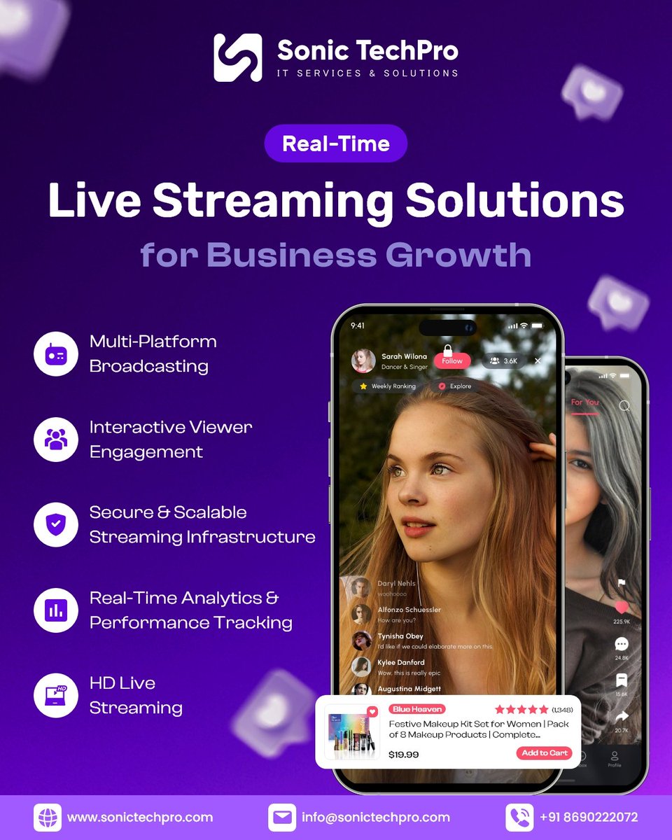 SonicTechPro's tweet photo. Live streaming is transforming business growth with real-time audience engagement, virtual events, and live shopping experiences.

Low-latency streaming + in-stream shopping features help brands boost engagement, increase conversions, and build stronger customer connections. https://t.co/TCMel2DWHY