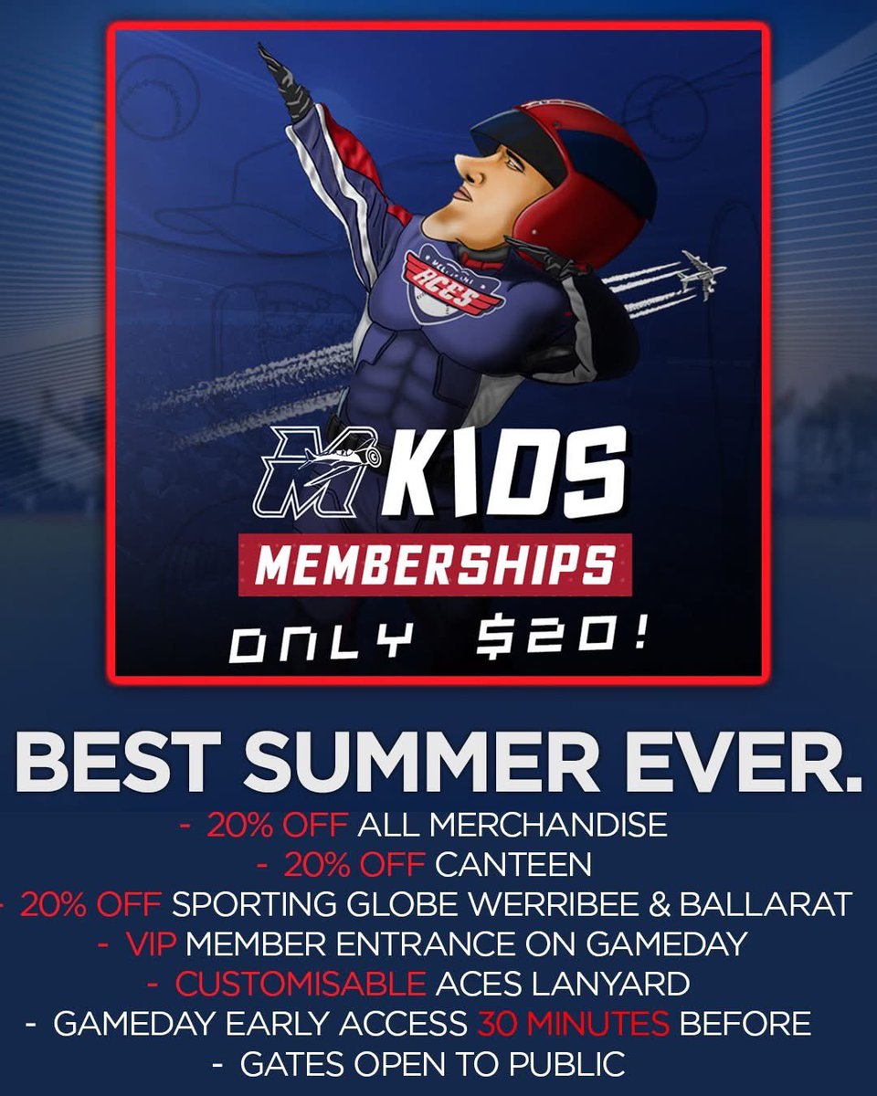 MelbourneAces's tweet photo. 📣 KIDS MEMBERSHIP = BIG VALUE ⬇️

20% off canteen, merch &amp; Sporting Globe 🍔🛍️
VIP entry, training night invite &amp; exclusive member pack 🎟️

All for just $20 🙌 The ultimate Aces experience for young fans ❤️

Sign up now:

https://t.co/2TbTJSUy8m https://t.co/H7HDHQCV74