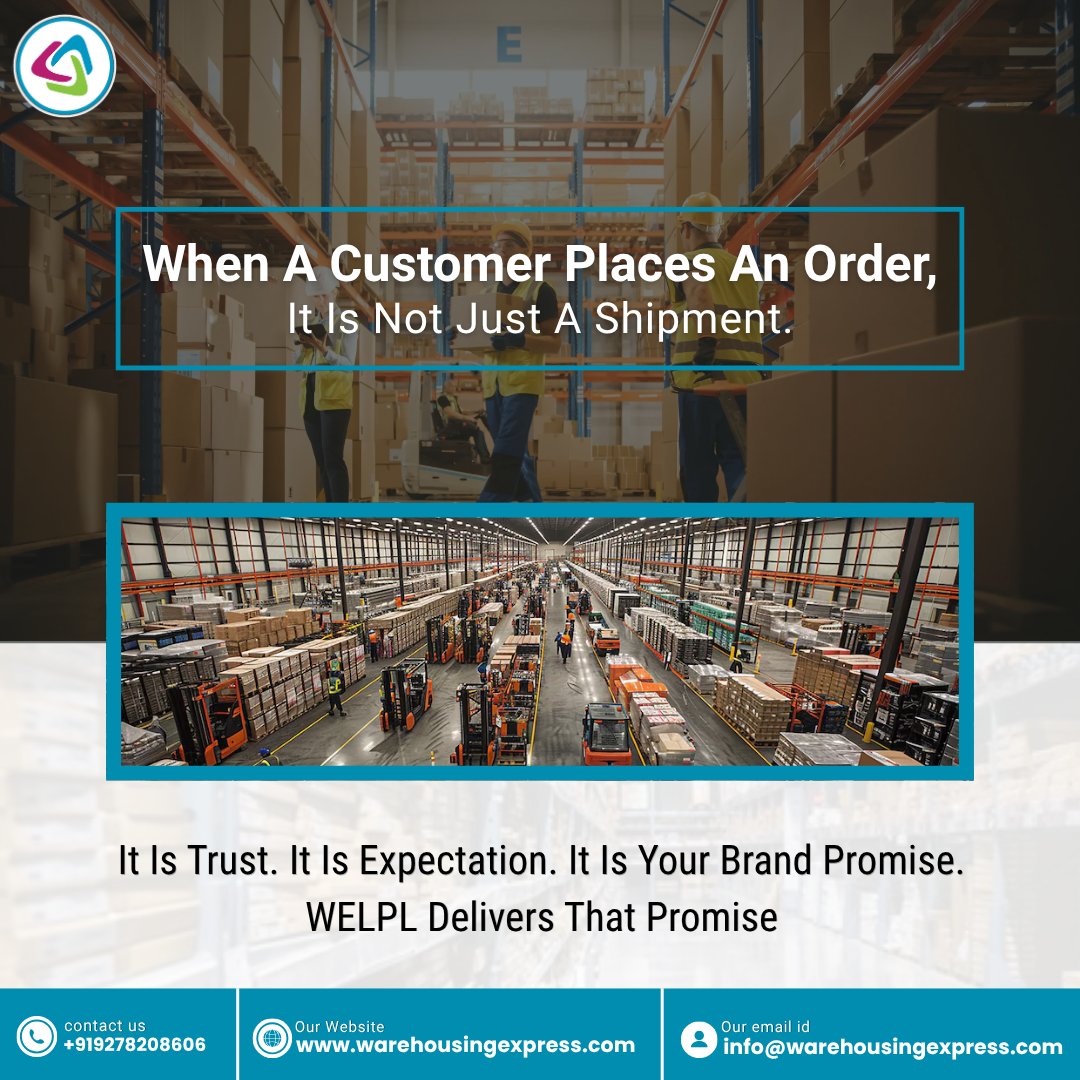 WarehousingExpr's tweet photo. When A Customer Places An Order, It Is Not Just A Shipment.
It Is Trust. It Is Expectation. It Is Your Brand Promise. WELPL Delivers That Promise.
#OrderFulfillment #CustomerTrust #LogisticsSolutions #WELPL #BrandPromise #warehousingexpress https://t.co/FfTD0SJUR9