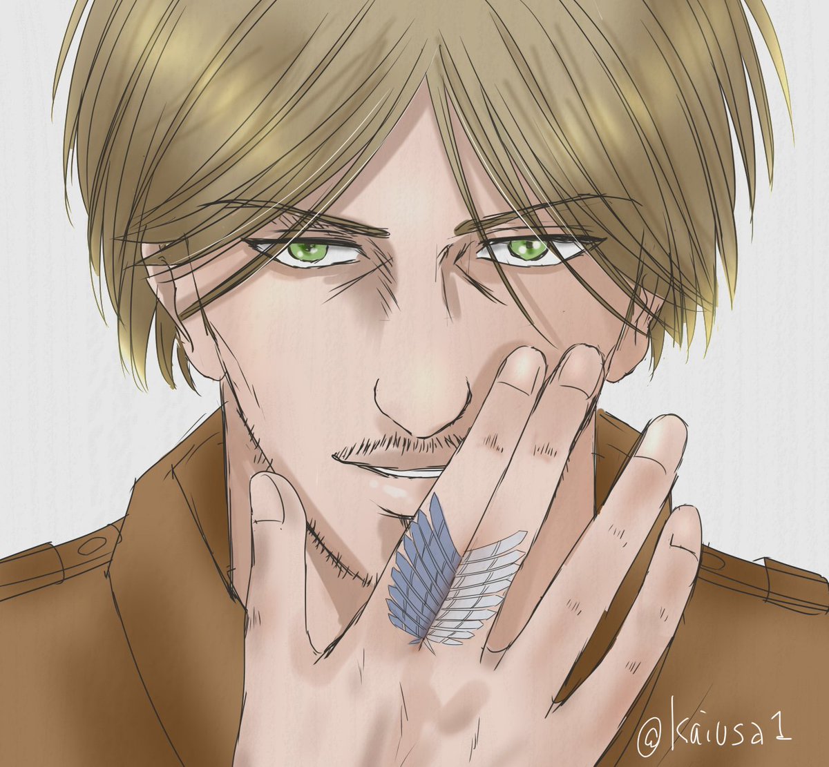 kaiusa1's tweet photo. #ヒゲ版深夜の真剣お絵描き60分一本勝負
お題：フィンガータトゥー 　遅刻参加です。
調査兵団のエンブレムは正確にはこの形じゃないのに後で気がつきました...。
The Survey Corps emblem is not accurate... https://t.co/zBRqmRA5dc