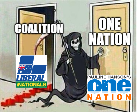 Adam32407449's tweet photo. If Australians can get rid of the 81 year old Coalition (Liberals-Nationals).
Australians can get rid of One Nation much easier in the future.
First get rid of the Coalition and then One Nation.
#Australia #Auspol #OneNation #PHON #OneNationParty #Cuckservative https://t.co/3kVyT2euml