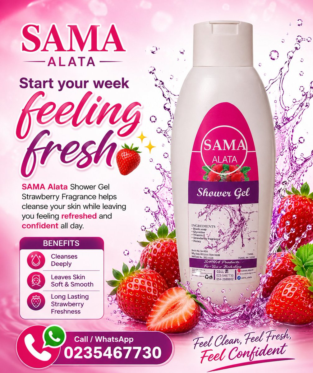SAMAProducts's tweet photo. Your daily freshness starts here 
SAMA Alata Shower Gel — for face &amp; body cleansing.
Ghc 30 
Call or WhatsApp 0235467730
#skincareproducts #MadeInGhana https://t.co/pOKStba140