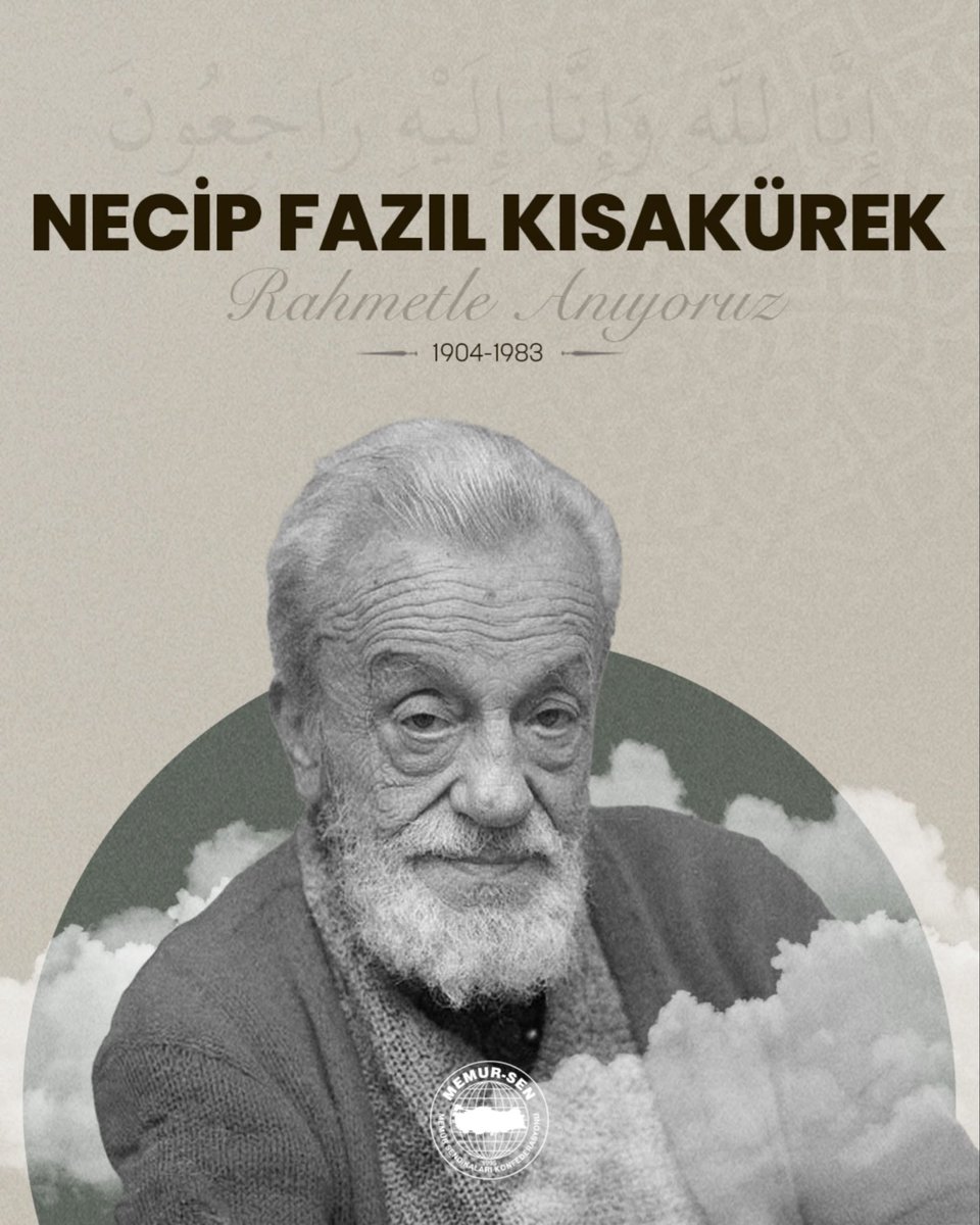 MemurSenKonf's tweet photo. Kalemiyle yalnızca şiir yazmayan; fikriyle, mücadelesiyle ve ortaya koyduğu düşünceleriyle nesillere istikamet çizen Üstad Necip Fazıl Kısakürek’i vefat yıl dönümünde rahmet, minnet ve saygıyla anıyoruz.

Ruhu şad, mekânı cennet olsun.

#NecipFazılKısakürek https://t.co/E5rr4TSaYO