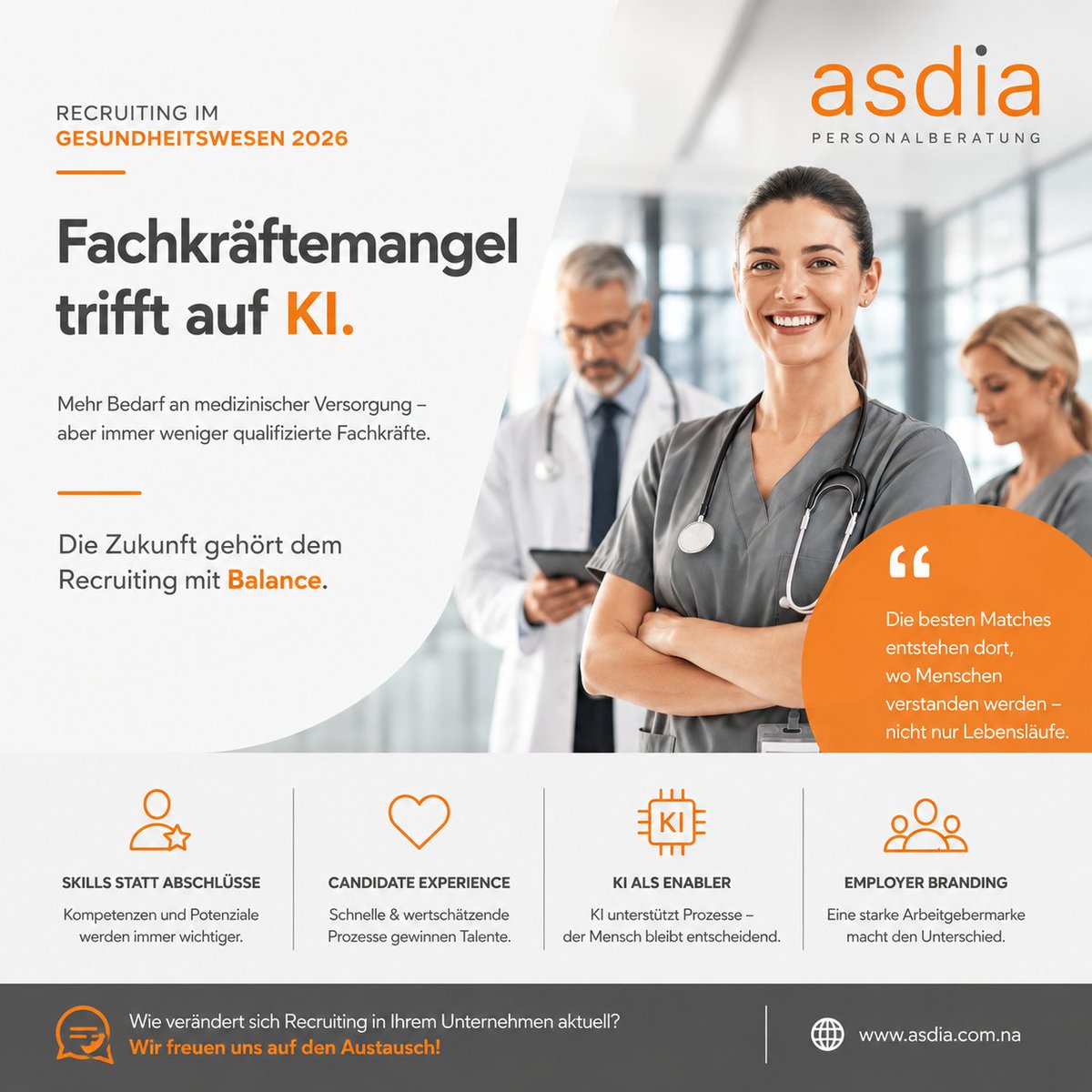 de_asdia's tweet photo. 🏥💡 Recruiting im Gesundheitswesen 2026: Fachkräftemangel trifft auf KI

Wie verändert sich Recruiting in Ihrem Unternehmen aktuell? 👇
#Healthcare #Recruiting #HealthCareJobs #Fachkräftemangel #TalentAcquisition #HRTrends #KünstlicheIntelligenz #HealthcareRecruiting #asdia https://t.co/maj9vK8rxP